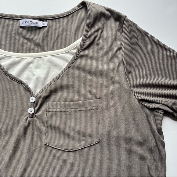 Misslook Gray Ribbed Faux Layered Long Sleeve Top - Picture 3 of 11